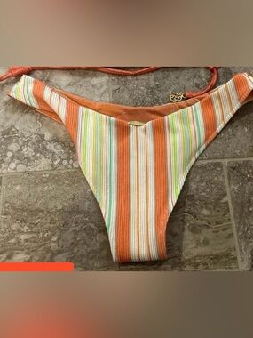 Luli Fama Orange Ribbed Bikini Bottom with Multicolor Stripes
